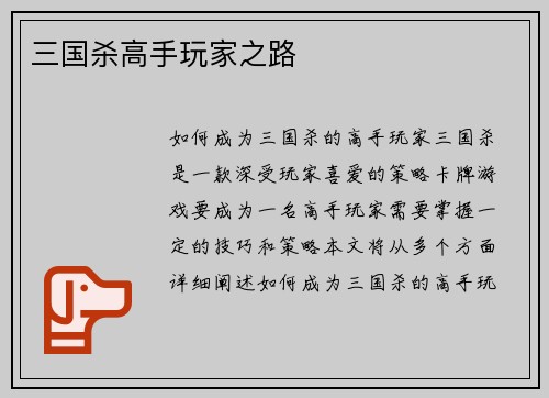 三国杀高手玩家之路